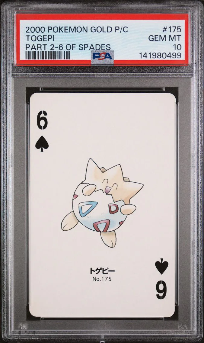 2000 #175 Togepi PSA 10 6 of Spades Pokemon Gold Version Part 2 Playing Cards Pokemon