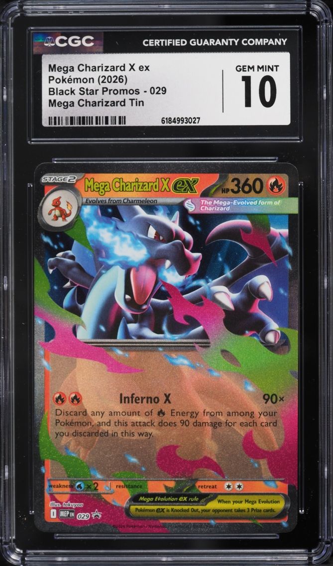 2026 #29 Mega Charizard X ex CGC 10 Pokemon Mega Evolution Black Star Promo Tin
