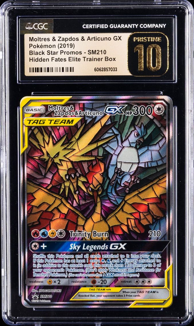 2019 #SM210 Full Art/Moltres & Zapdos & Articuno GX CGC 10 Pristine SM Black Star Promo Pokemon