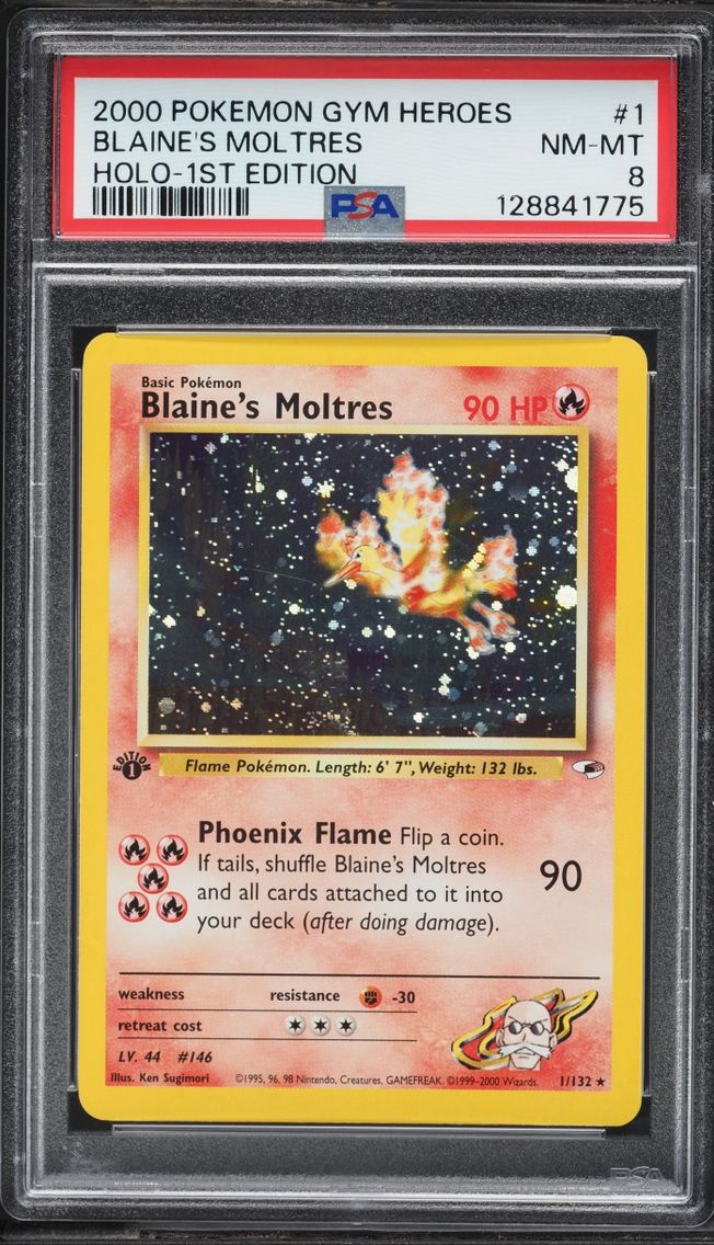 2000 #1 Gym Heroes 1st Edition Holo Blaine's Moltres NM-MT PSA 8 Pokemon