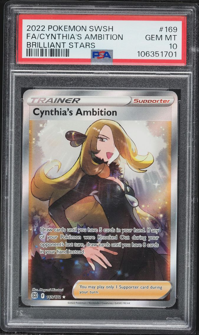2022 #169 Full Art/Cynthia's Ambition PSA 10 Sword & Shield Brilliant Stars Pokemon