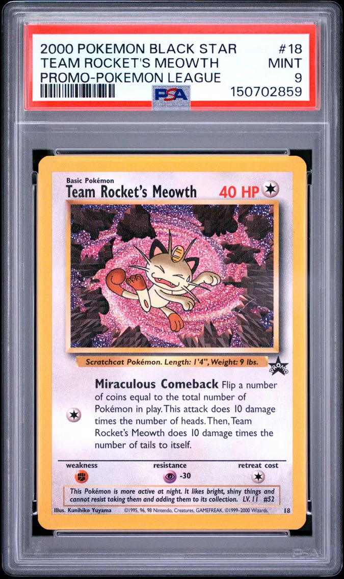 2000 #18 Team Rocket's Meowth PSA 9 Promo Black Star