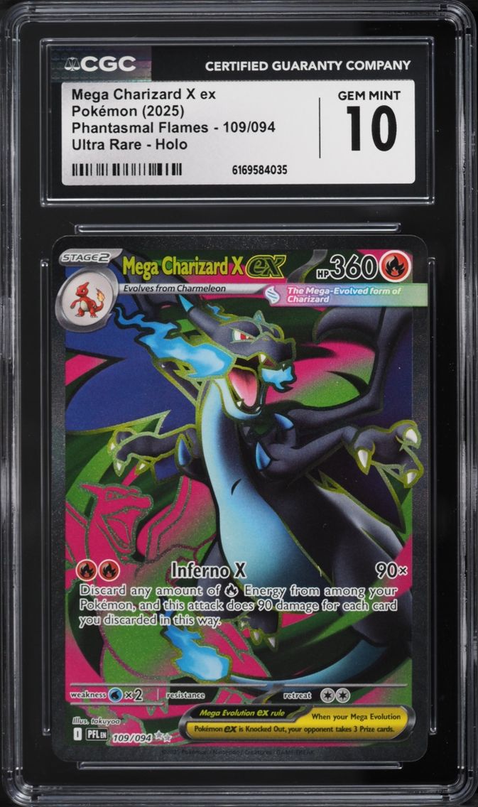 2025 Pokemon Mega Evolution Phantasmal Flames Full Art Mega Charizard X ex #109 CGC 10 GEM MINT