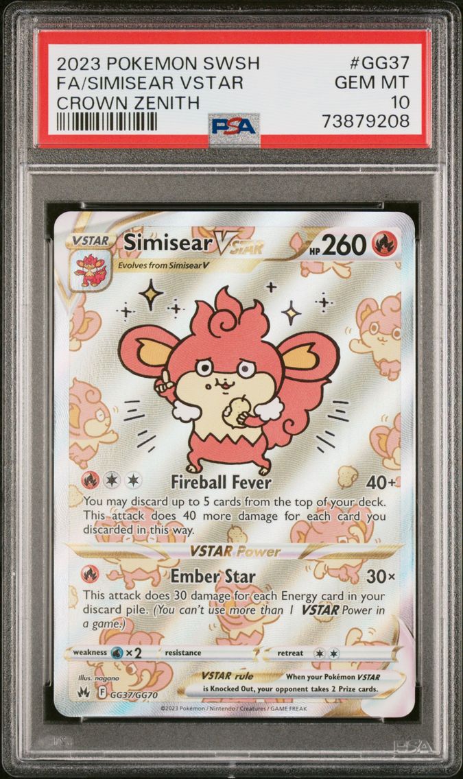 2023 #GG37 Full Art/Simisear Vstar PSA 10 Sword and Shield Crown Zenith Pokemon