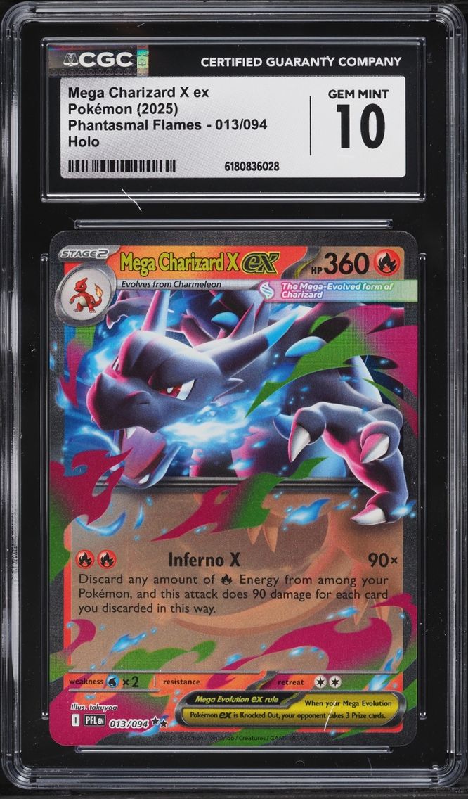 2025 Pokemon Mega Evolution Phantasmal Flames Holo Mega Charizard X Ex #13 CGC 10 GEM MINT