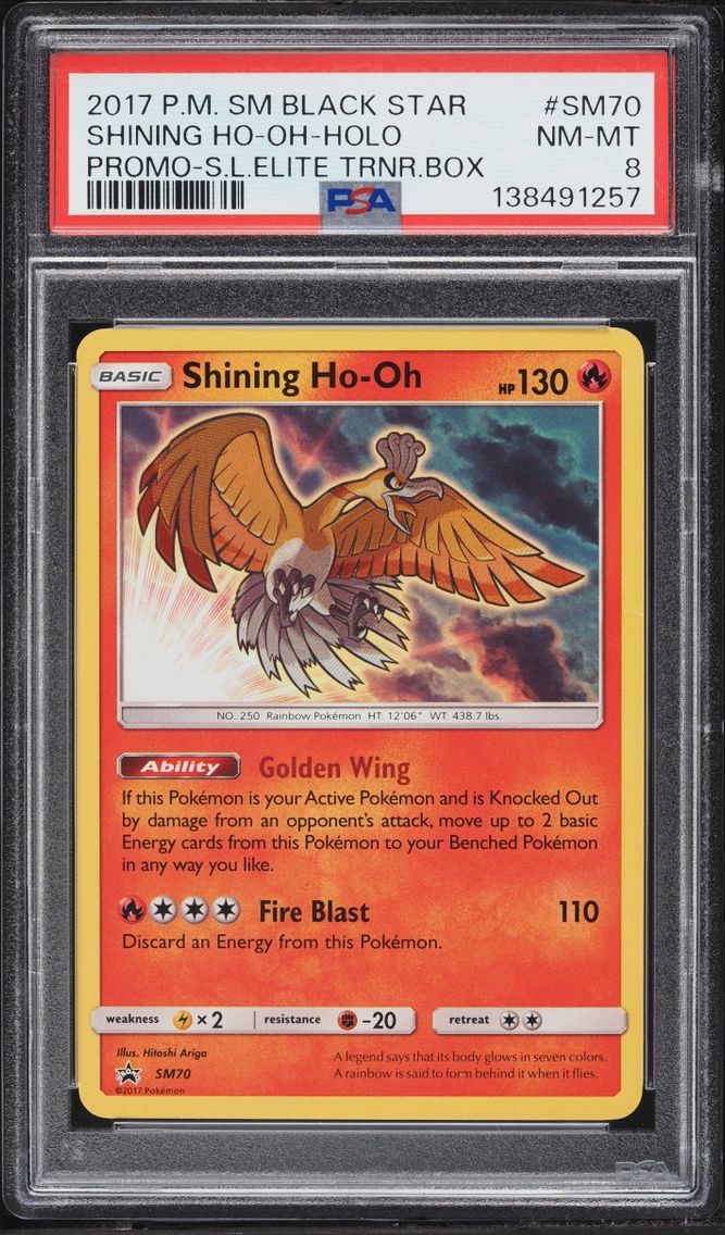 2017 Pokemon Sun & Moon Promo Legends ETB Holo Shining Ho-Oh #SM70 PSA 8 NM-MT