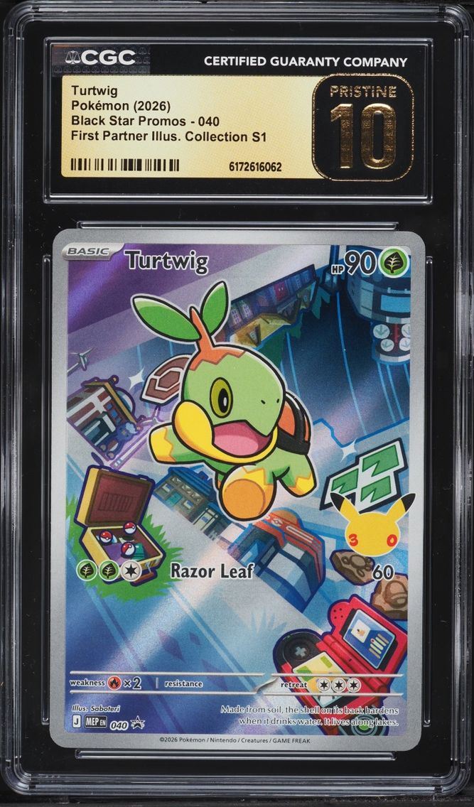 2026 Pokemon Mega Promo First Partner Illustration S1 Full Art Turtwig #40 CGC 10 PRISTINE