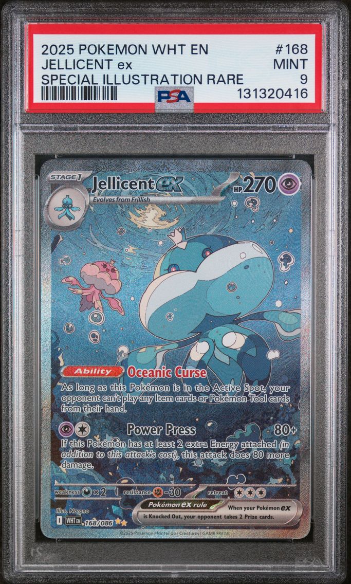 2025 #168 Jellicent EX PSA 9 Wht EN-White Flare