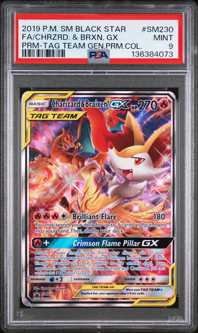 2019 #SM230 Full Art/Charizard & Braixen GX PSA 9 SM Black Star Promo