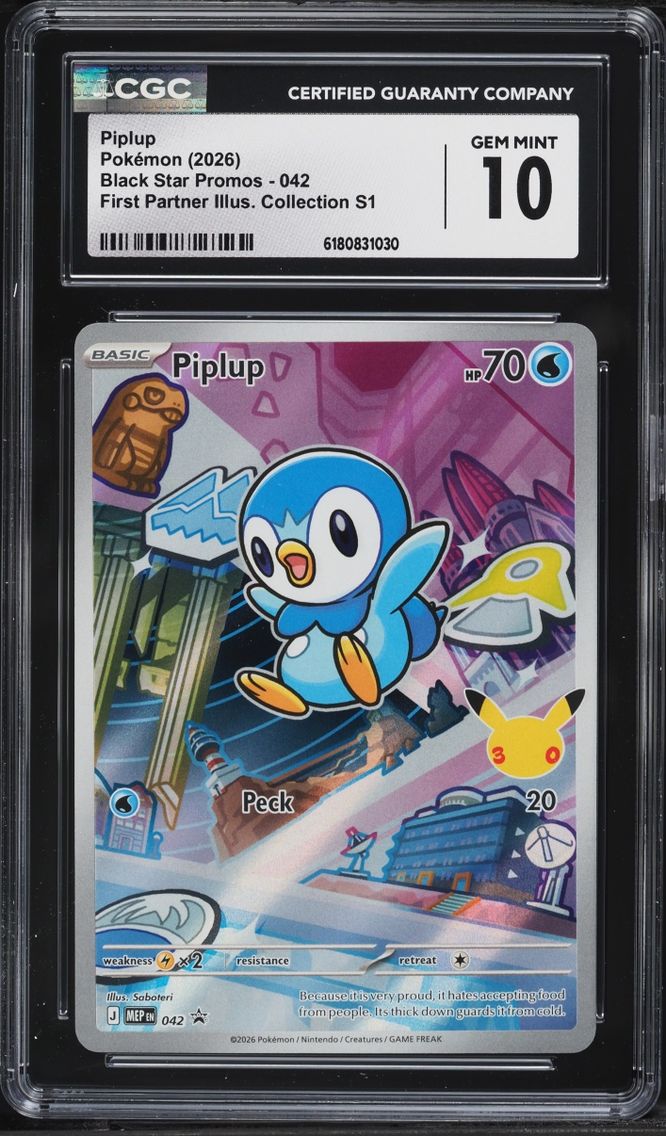 2026 Pokemon Mega Promo First Partner Illustration S1 Full Art Piplup #42 CGC 10 GEM MINT