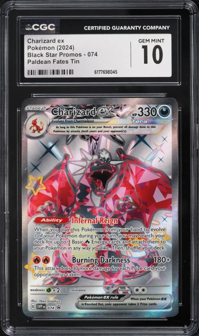 2024 Pokemon Scarlet & Violet Promo Paldean Fates Tin Full Art Charizard EX #74 CGC 10 GEM MINT