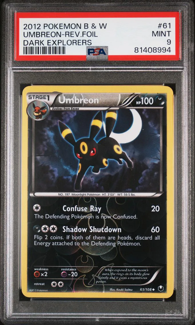 2012 #61 Umbreon-Reverse Foil PSA 9 Black & White Dark Explorers