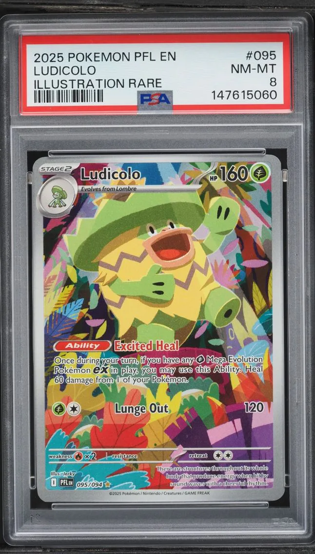 2025 Pokemon Mega Evolution Phantasmal Flames IR Ludicolo #095 PSA 8 NM-MT