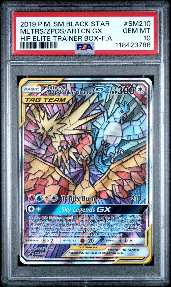 2019 #SM210 Full Art/Moltres & Zapdos & Articuno GX PSA 10 SM Black Star Promo Pokemon