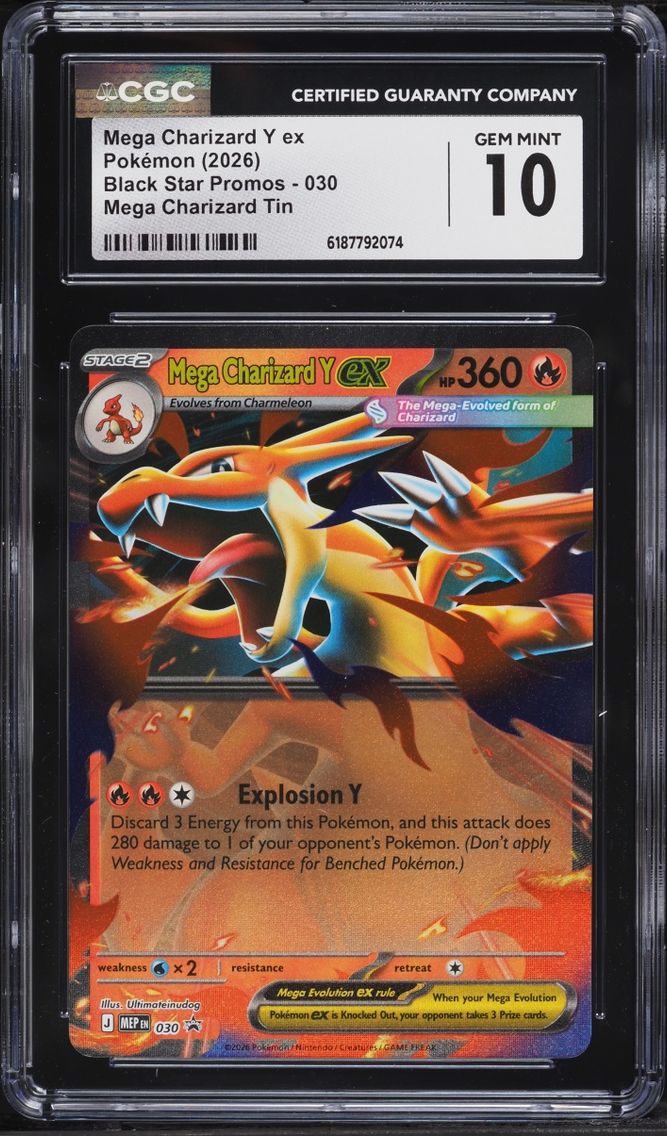 2026 #30 Mega Charizard Y Ex CGC 10 Pokemon Mega Evolution Black Star Promo Tin