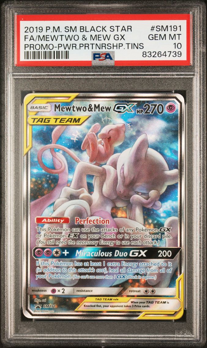 2019 #SM191 Full Art/Mewtwo & Mew GX PSA 10 SM Black Star Promo