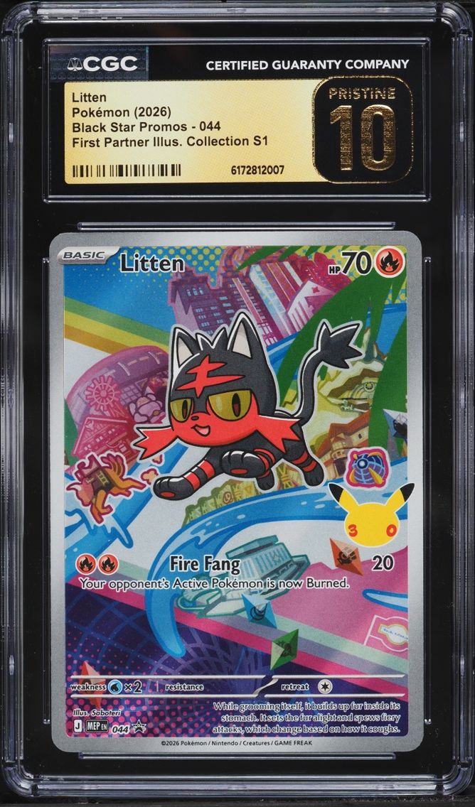 2026 Pokemon Mega Evolution Promo First Partner Illustration S1 Full Art Litten CGC 10 PRISTINE