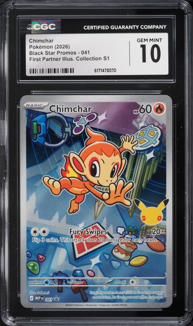 2026 Pokemon Mega Promo First Partner Illustration Full Art Chimchar #41 CGC 10 GEM MINT
