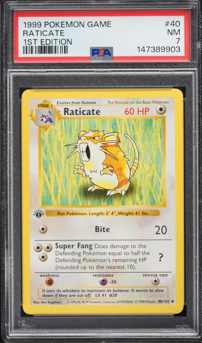 1999 #40 Raticate PSA 7 Pokemon Base Set Shadowless 1st Edition
