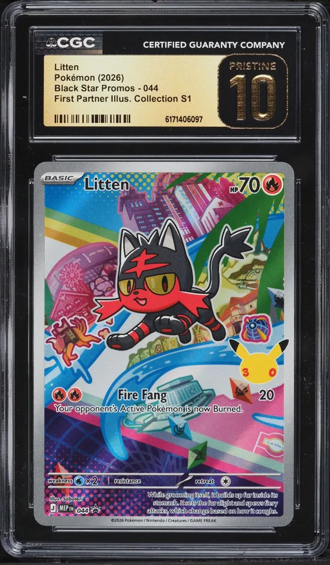 2026 Pokemon Mega Promo First Partner Illustration S1 Full Art Litten #44 CGC 10 PRISTINE