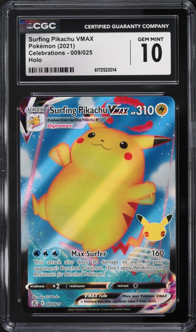 2021 Pokemon Sword & Shield Celebrations Full Art Surfing Pikachu VMAX #9 CGC 10 GEM MINT