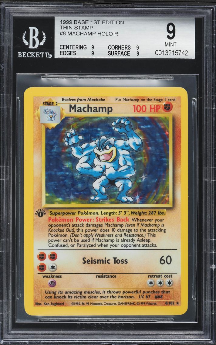 1999 #8 Holo Machamp BGS 9 Pokemon Base Set 1st Edition Thin Stamp