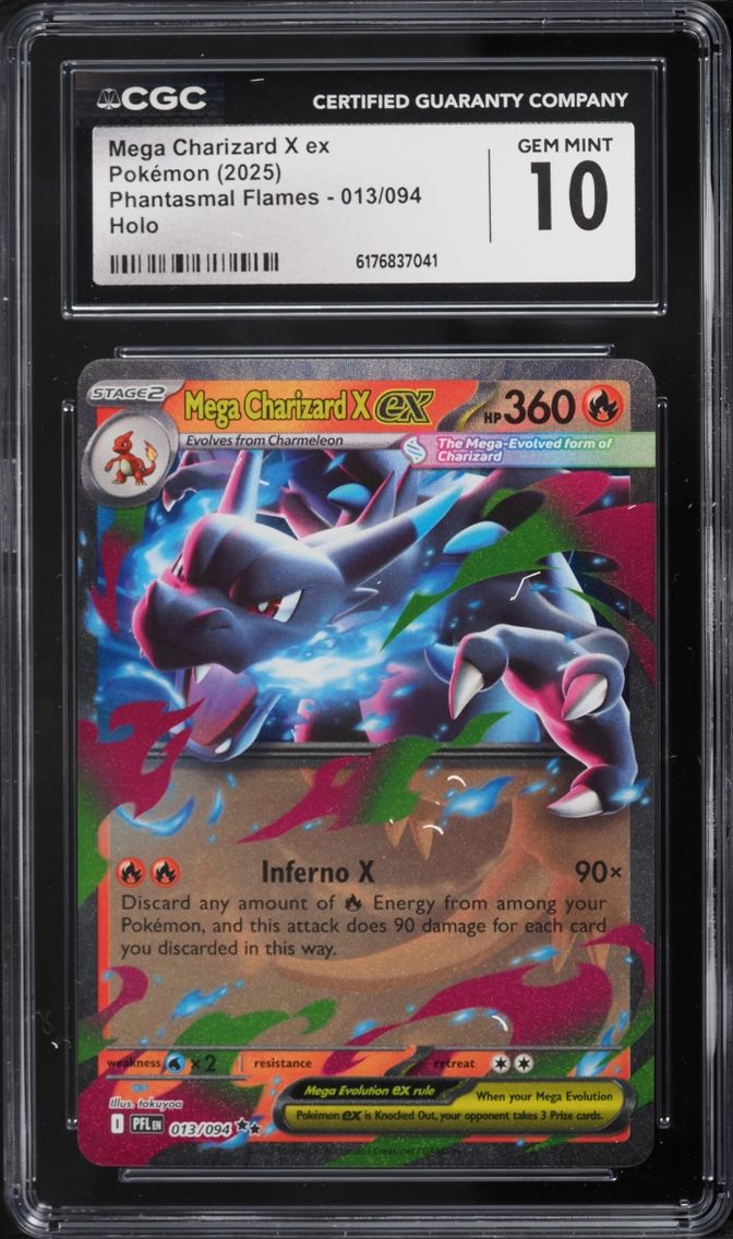 2025 Pokemon Mega Evolution Phantasmal Flames Holo Mega Charizard X Ex #13 CGC 10 GEM MINT