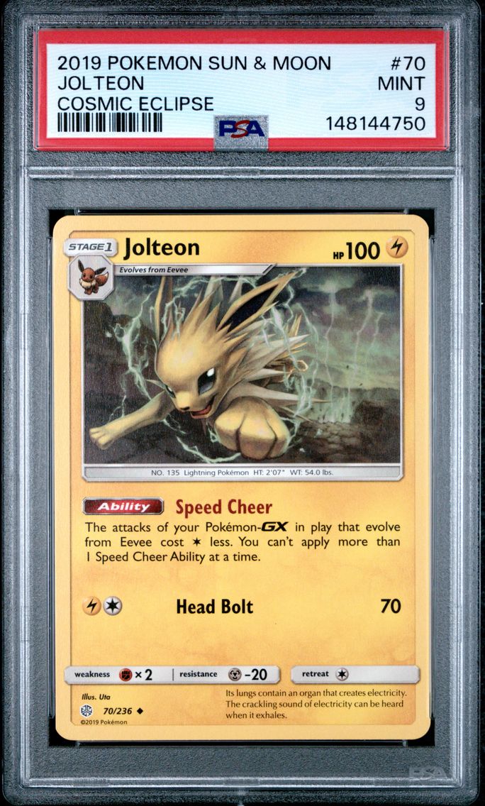2019 #70 Jolteon PSA 9 Sun & Moon Cosmic Eclipse