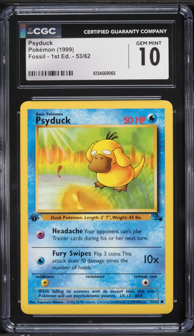 1999 Pokemon Fossil 1st Edition Psyduck #53 CGC 10 GEM MINT