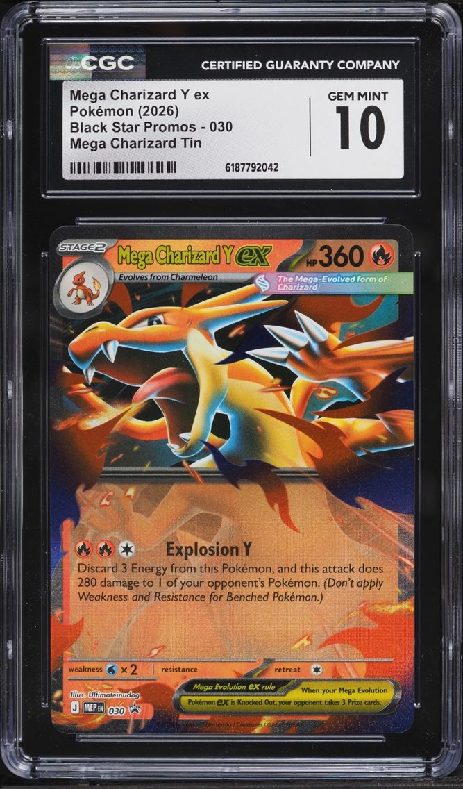 2026 #30 Mega Charizard Y Ex CGC 10 Pokemon Mega Evolution Black Star Promo Tin
