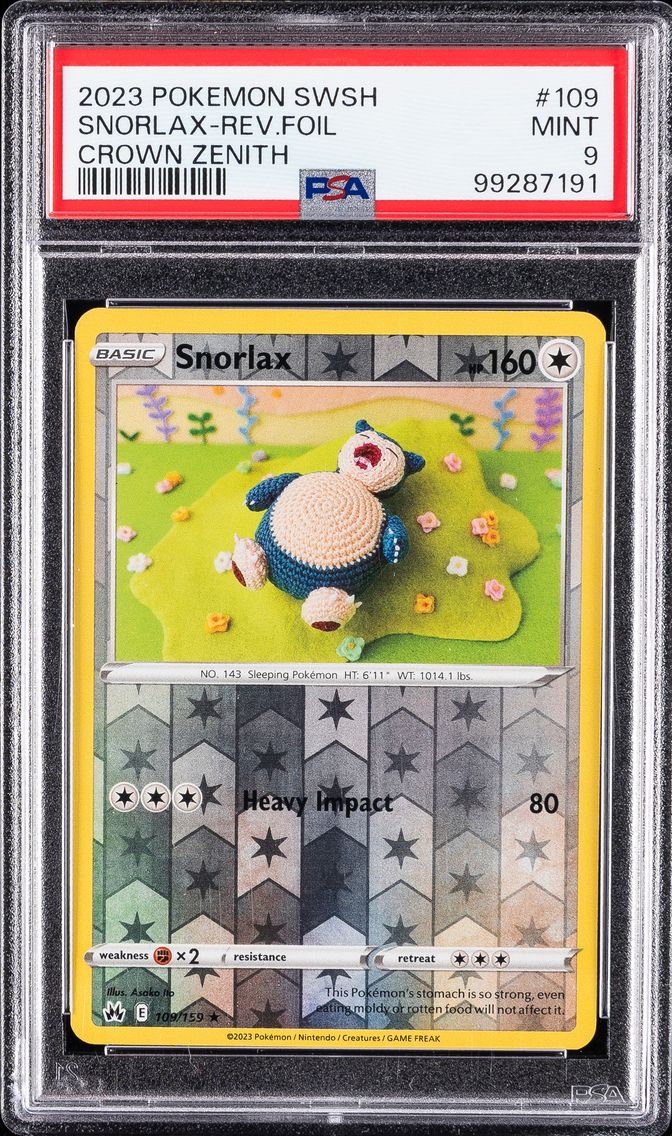 2023 #109 Snorlax-Reverse Foil PSA 9 Sword and Shield Crown Zenith Pokemon