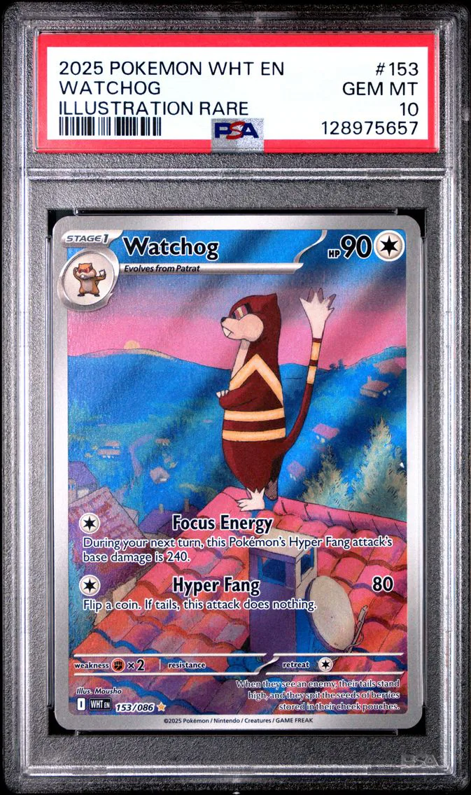 2025 #153 Watchog PSA 10 Wht EN-White Flare Pokemon