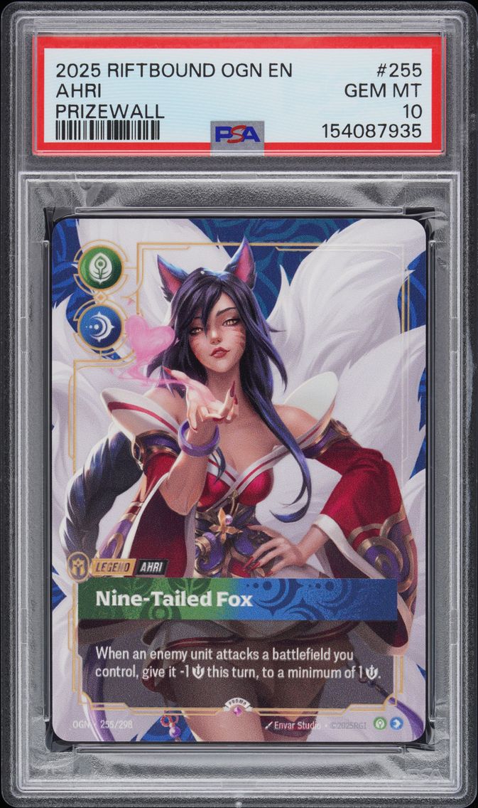 2025 #255 Ahri - Nine-Tailed Fox PSA 10 Prizewall Riftbound: League of Legends Ogn-Origins Plated Legends Pokemon