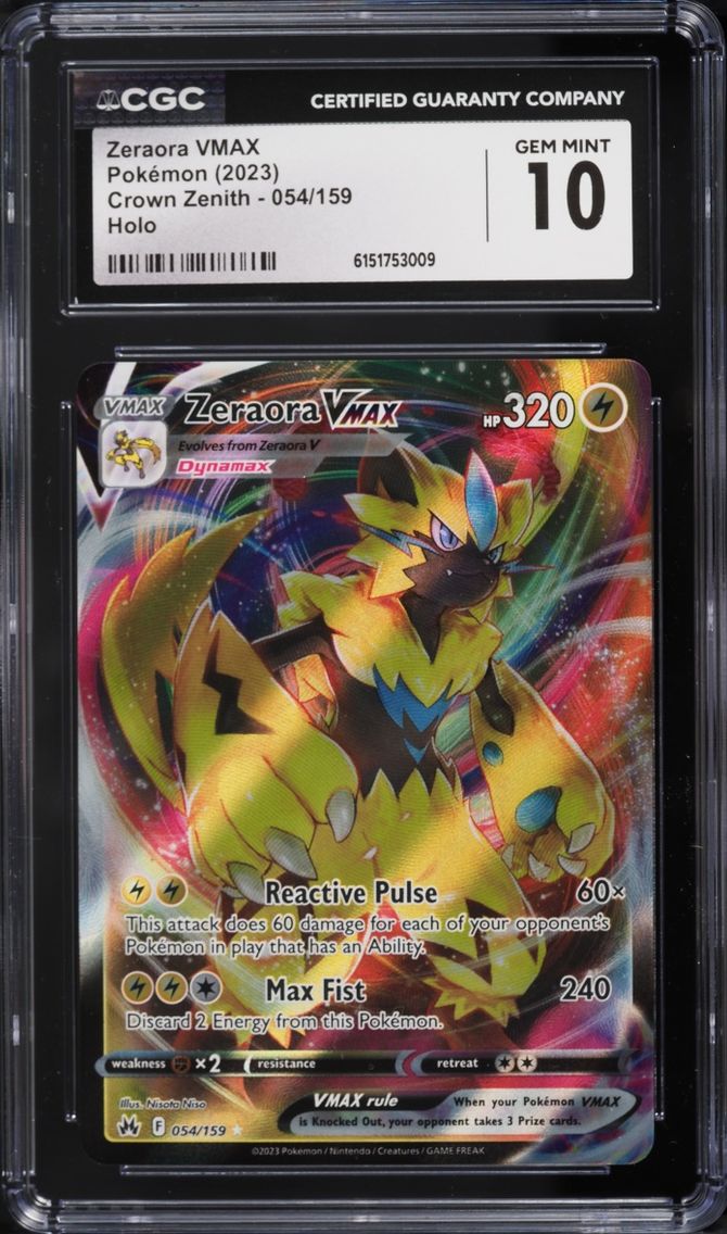 2023 Pokemon Sword & Shield Crown Zenith Full Art Zeraora VMAX #54 CGC 10 GEM MINT