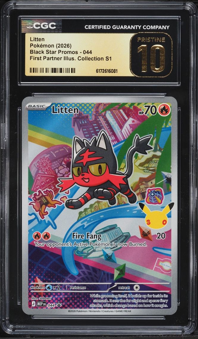 2026 Pokemon Mega Promo First Partner Illustration S1 Full Art Litten #44 CGC 10 PRISTINE
