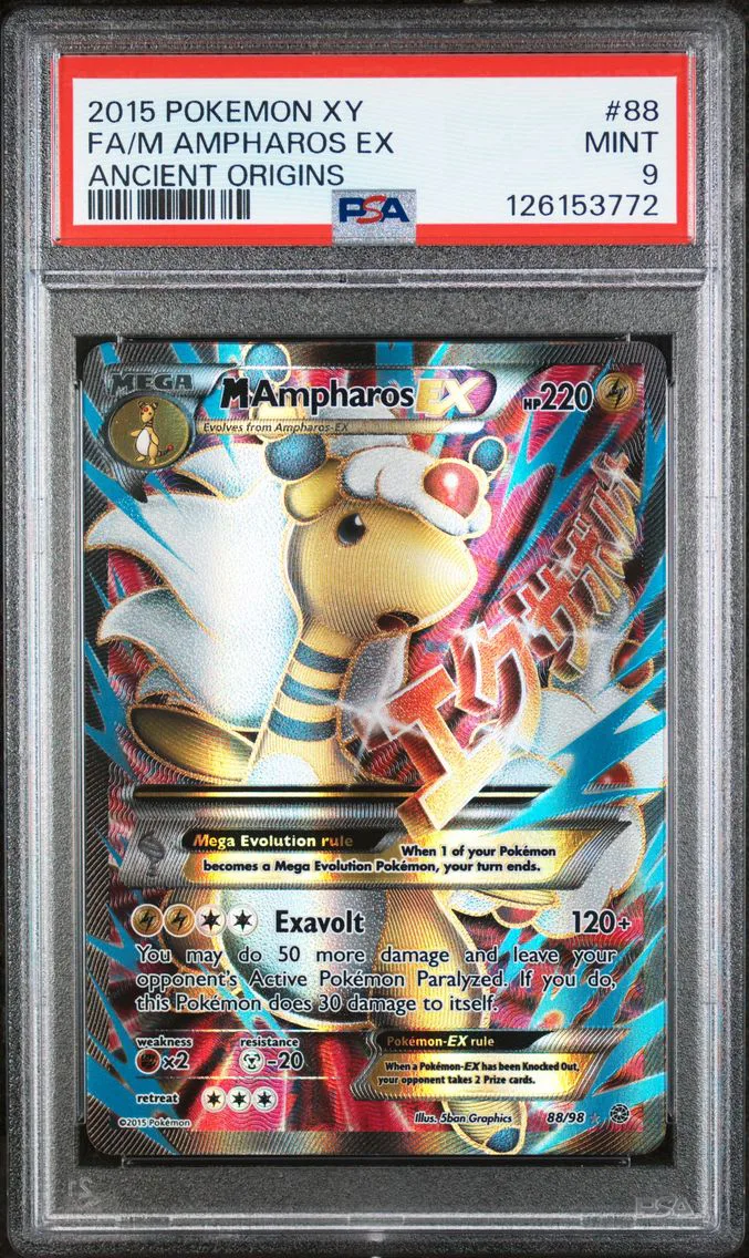 2015 #88 Full Art/M Ampharos EX PSA 9 XY Ancient Origins Pokemon