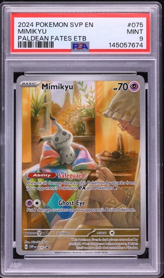 2024 #75 Mimikyu PSA 9 Pokemon Scarlet & Violet Promo Paldean Fates ETB Full Art