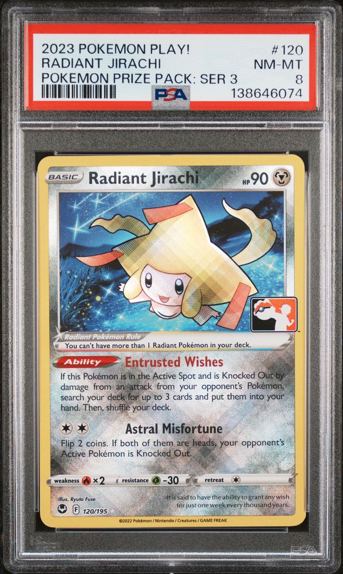 2023 #120 Radiant Jirachi PSA 8 Play! Prize Pack: Series 3 Pokemon