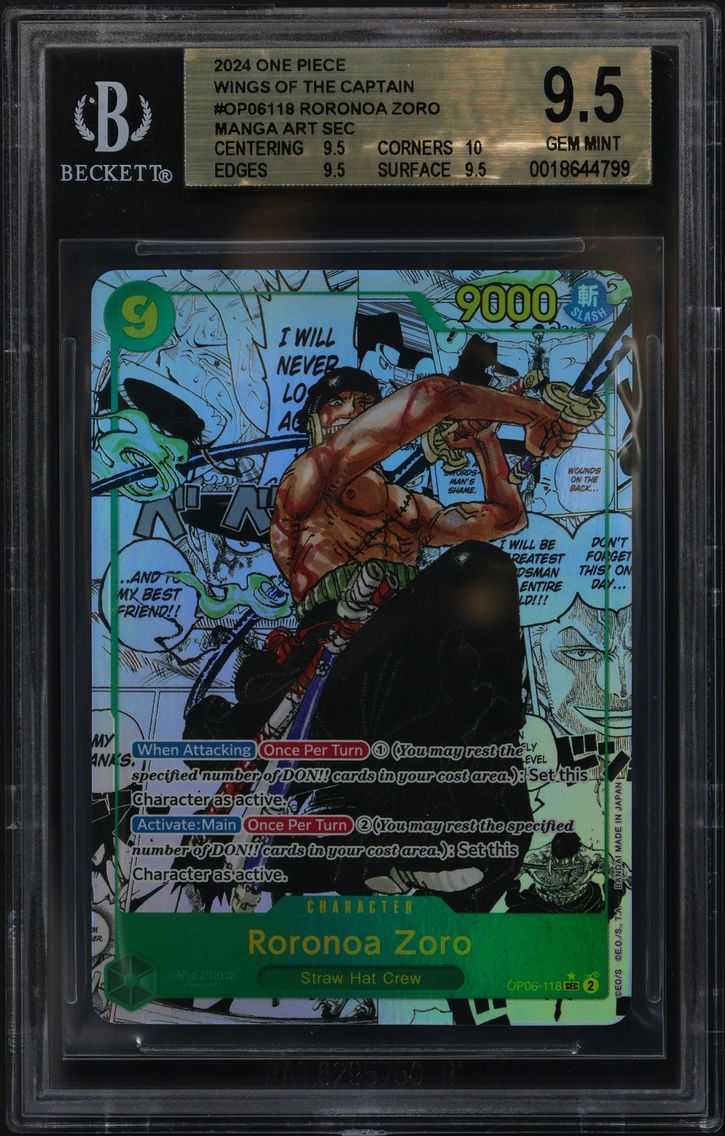 2024 #OP06118 Roronoa Zoro MANGA ART SEC BGS 9.5 One Piece Card Game Wings of the Captain
