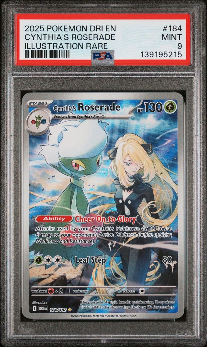 2025 #184 CYNTHIA'S ROSERADE PSA 10 POKEMON DRI EN-DESTINED RIVALS ILLUSTRATION RARE