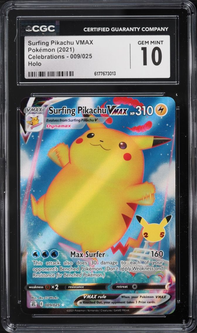 2021 Pokemon Sword & Shield Celebrations Full Art Surfing Pikachu VMAX #9 CGC 10 GEM MINT