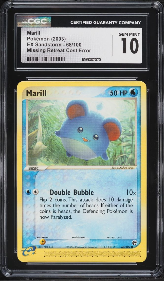 2003 Pokemon EX Sandstorm Missing Retreat Cost Error Marill #68 CGC 10 GEM MINT