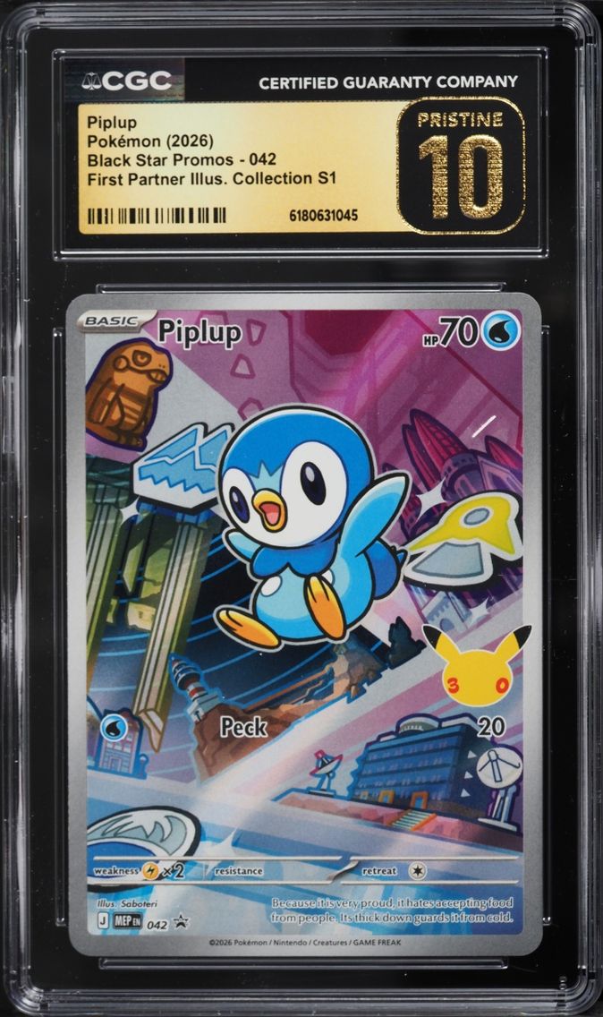 2026 Pokemon Mega Promo First Partner Illustration S1 Full Art Piplup #42 CGC 10 PRISTINE