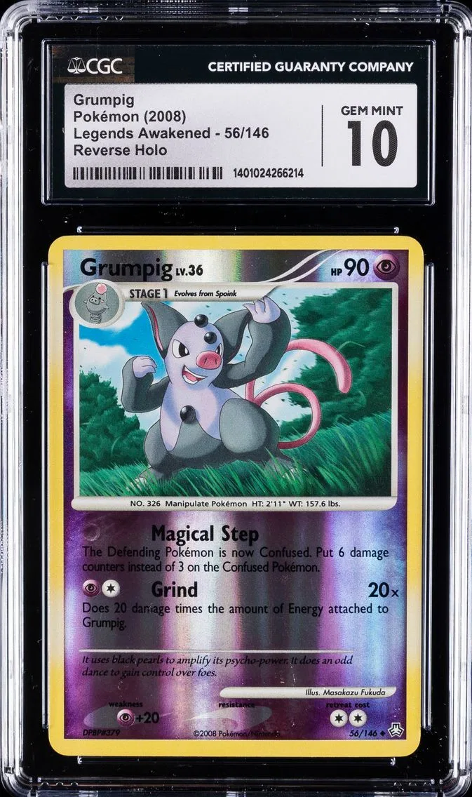 2008 #56 Grumpig CGC 10 Gem Mint Pokemon | Legends Awakened, Reverse Holo