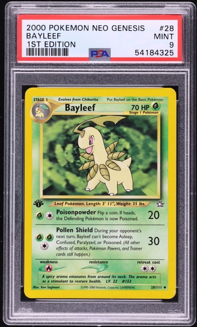 2000 Pokemon Neo Genesis 1st Edition Bayleef #28 PSA 9 MINT