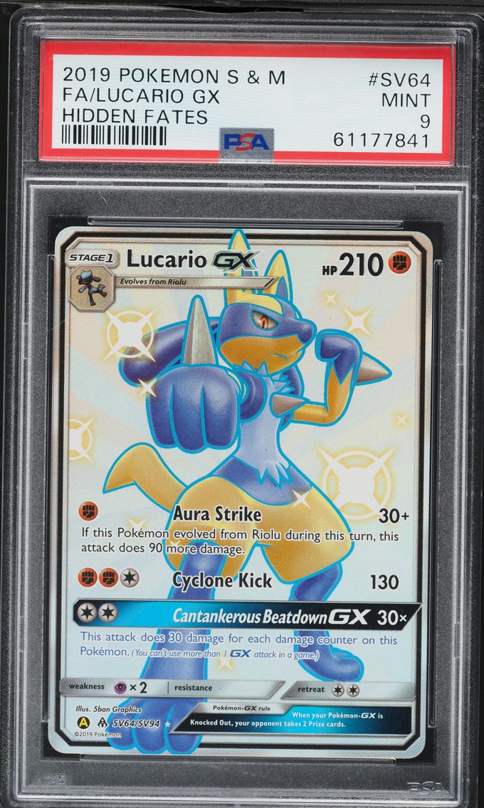 2019 #SV64 Full Art/Lucario GX PSA 9 Sun & Moon Hidden Fates Pokemon