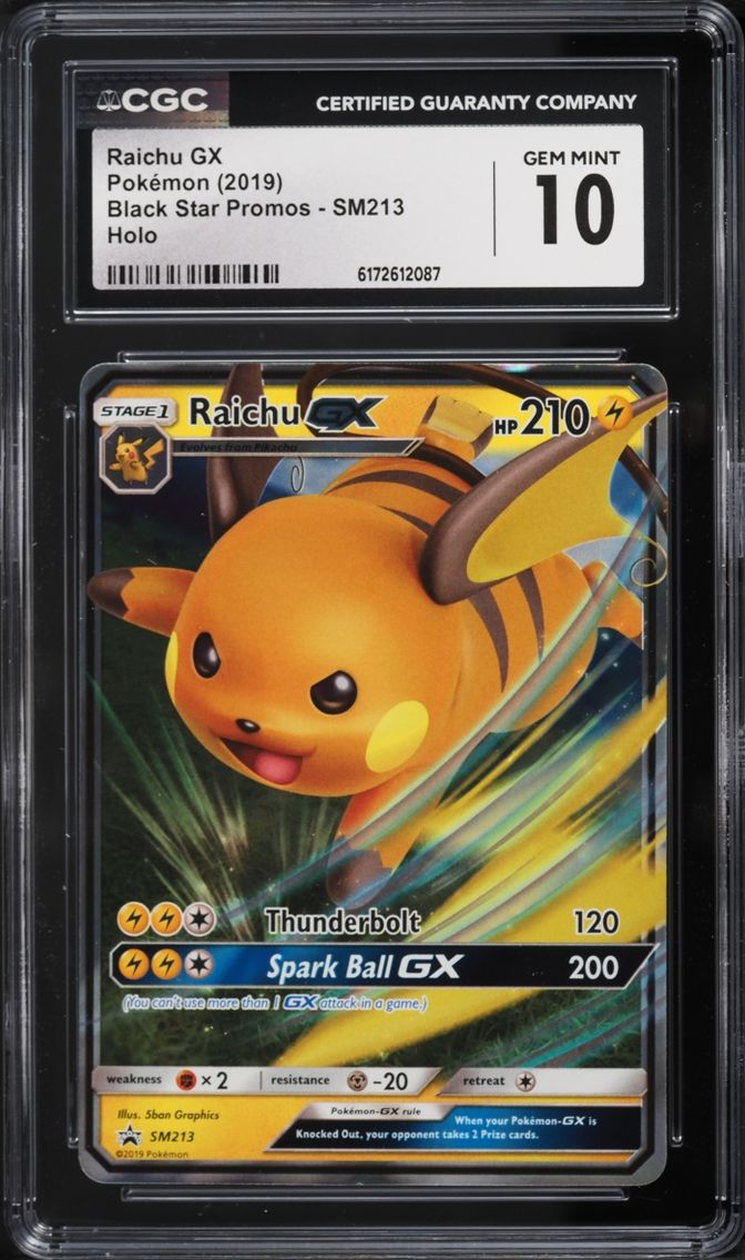 2019 Pokemon Sun & Moon Promo Hidden Fates Holo Raichu GX #SM213 CGC 10 GEM MINT