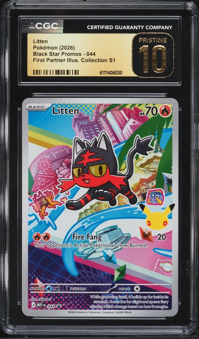 2026 Pokemon Mega Promo First Partner Illustration S1 Full Art Litten #44 CGC 10 PRISTINE