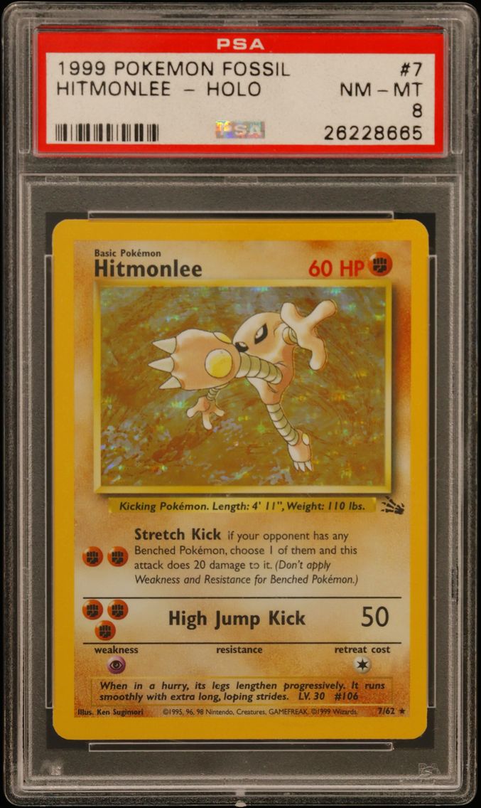 1999 #7 Hitmonlee-Holo PSA 8 Fossil