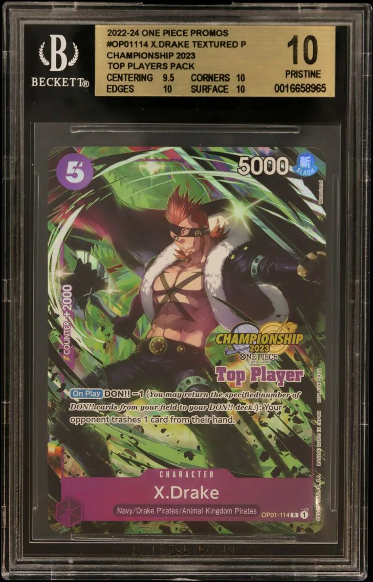 2022 #OP01114 X.Drake TEXTURED P/(Championship 2023 Top Players Pack) BGS 10 One Piece Card Game Promos